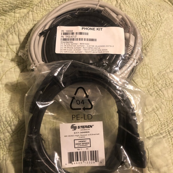 Complete Phone Kit: Splitter, Ethernet Jumper, Coax & 6ft HDMI Ethernet Cable - Picture 1 of 13